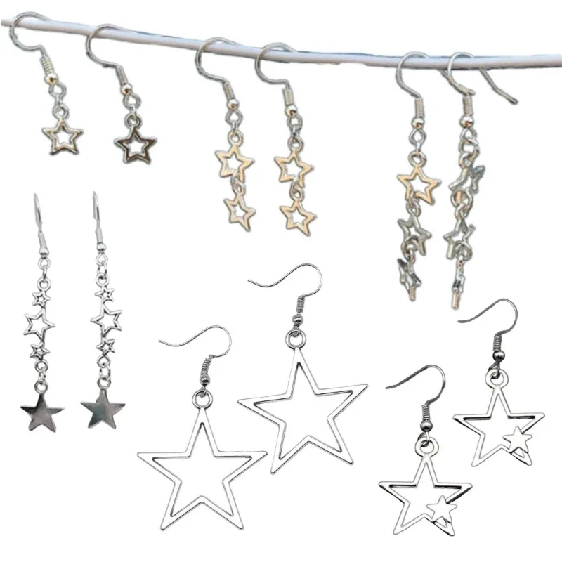 6 чифта обици Y2K с отложено във формата на звезда, набор от обеци за жени и момичета, подаръци с висулки във формата на ушите Pentastars
