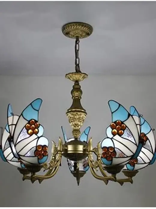 висящи Светещи Витраж лампи в стил Тифани с Абажуром под формата 3 Пеперуди Тавана лампа в Класически Винтажного дизайн за помещения