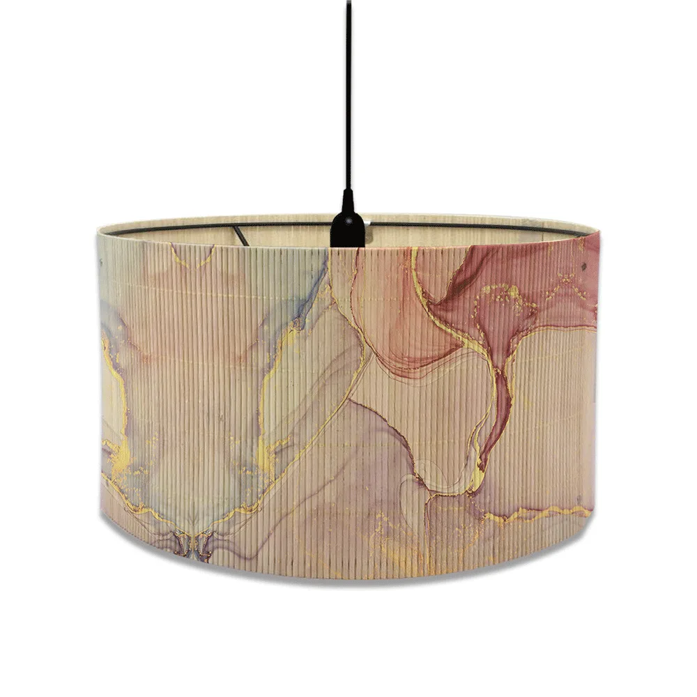 Европейският бамбук лампа с мрамор принтом, окачена лампа, лампа E27 за украса на дома и всекидневна