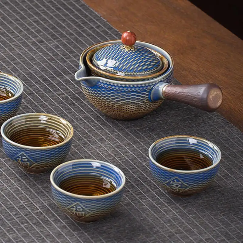 Керамичен Чайник Китайски Гунфу Чайник 160 мл Кана За Заваряване на 360 Ротация на Единичен Гърне Преносими Китайски Удобства За приготвяне на Чай Гунфу