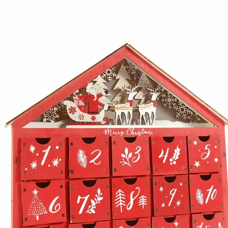 Креативен Коледен Календар за обратно броене Дървена Кутия 24 Детски Светещи Подаръци Органайзер за бонбони
