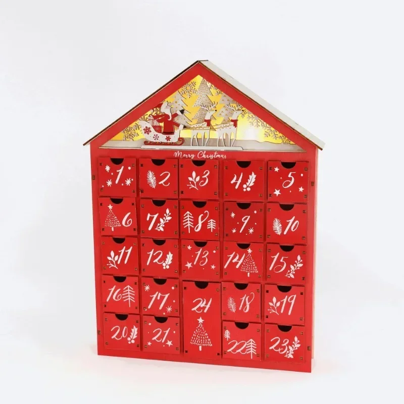Креативен Коледен Календар за обратно броене Дървена Кутия 24 Детски Светещи Подаръци Органайзер за бонбони