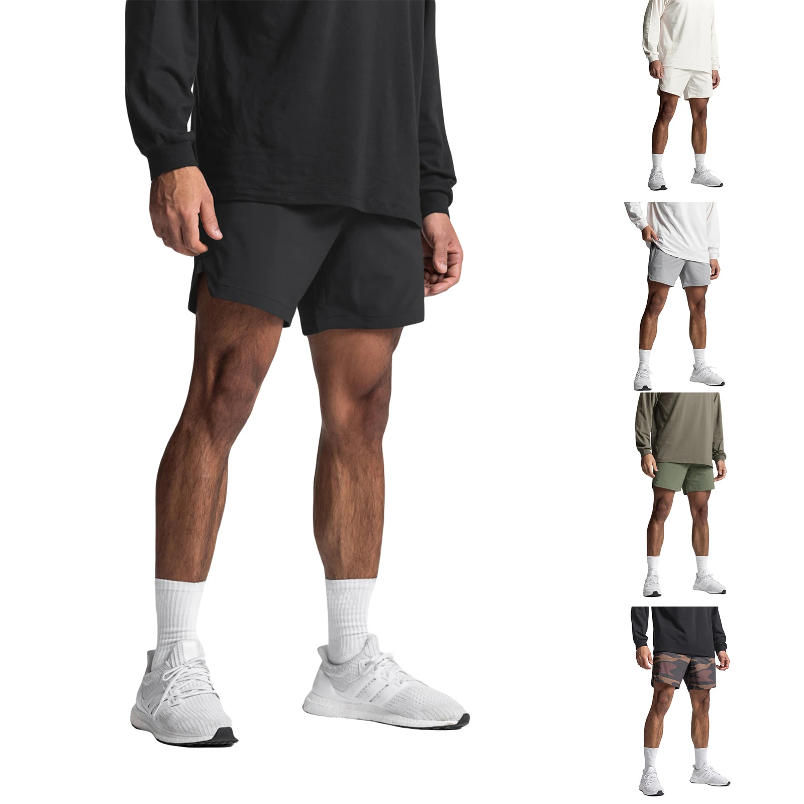 Мъжките ежедневни панталони, Двуслойни фалшиви къси панталони с еластичен ластик на кръста, къси панталони за маратон, баскетбол, фитнес, бързо съхнещи шорти