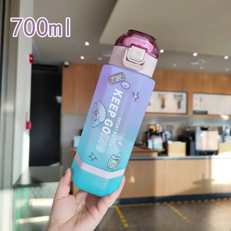 Оцветен Градиент Matte Шестоъгълен креативна пластмасова бутилка за вода, с удобен за носене дръжка, директен бутилка за напитки с диагонал гърло