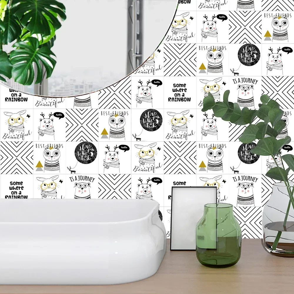 Скандинавски стил карикатура на животните crystal твърди плочки, етикети Кухня, баня ремонт на къща декорация самозалепващи стикери за стена