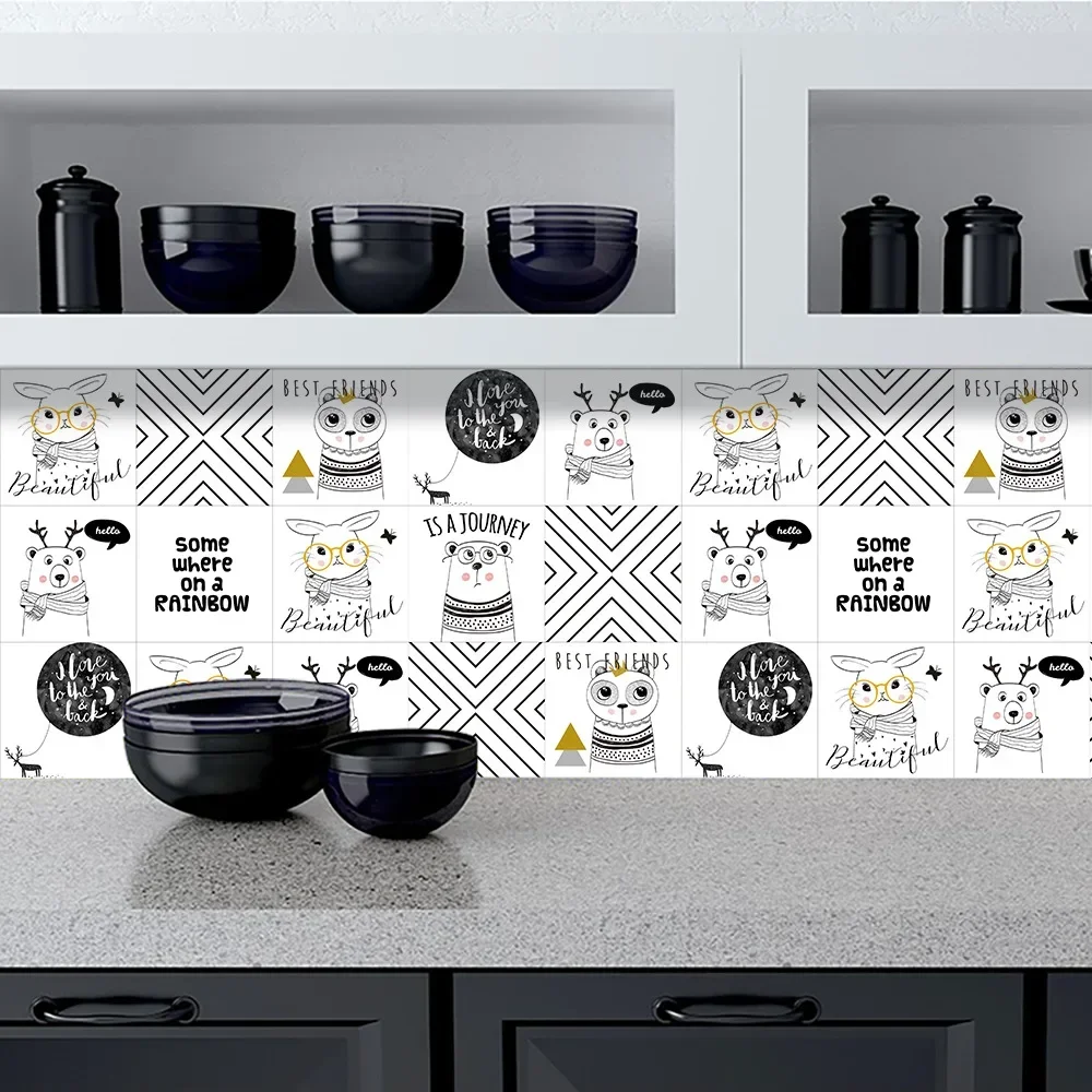 Скандинавски стил карикатура на животните crystal твърди плочки, етикети Кухня, баня ремонт на къща декорация самозалепващи стикери за стена
