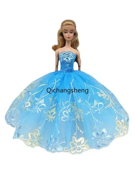 1/6 стоп-моушън облекло Синьо дантелено принцеса рокля с цветен модел за кукли Барби с Аксесоари за облекло на Барби Сватбената рокля на Детски играчки 11.5