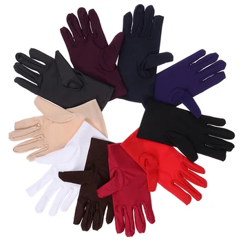 1 чифт ръкавици за момичета, дамски сатенени ръкавици с къс пръст, елегантни вечерни Вечерни костюми за бала, еластични ръкавици, червени, бели