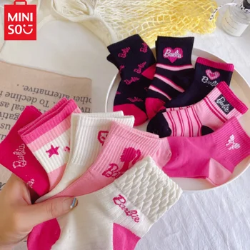 10 чифта чорапи кукли Барби Y2k есен-зима серия Kawaii Dopamine, розови шарени чорапи на райета с любов сексапил букви, скъпи чорапи