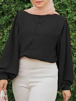 2023 ZANZEA Елегантна Дамска Блуза Есенна Мода Мюсюлмански Върховете Ежедневни Риза С Дълъг Ръкав-Фенерче IsIamic Turkey Hijab Blusas