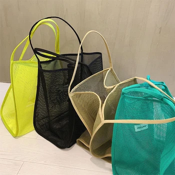 2023 нова чанта за покупки от прозрачна мрежа ins wind, модни лесна и универсална портативна чанта за пазаруване с голям капацитет, плажна чанта от мрежа