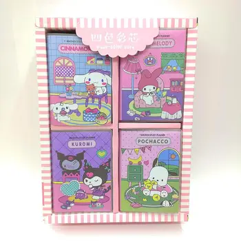 24шт Бележник Sanrio Kawaii Mymelody Kuromi Cinnamoroll Студентски Cartoony дневник на 4 цветни страници с Красиви детски дом аксесоари