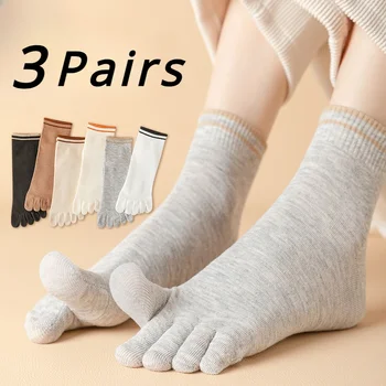 3 чифта чорапи с пет пръста, дамски чорапи за йога, пилатес, памучни чорапи с отделни пръсти, чорапи за пищяла, midi-туба, Пролет-есен