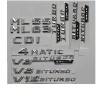 3D Хромирани Букви Икони На Багажника И Крилото на Mercedes Benz ML55 ML63 ML65 Символи AMG Емблема V8 BITURBO TURBO 4MATIC