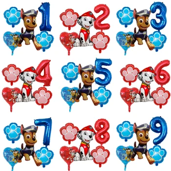 5 бр. /компл. Cartoony рожден ден на кучето Paw Patrol, алуминиеви балони, преследване на лапой, 32-инчовите балони с номер лапи, детска играчка Globo