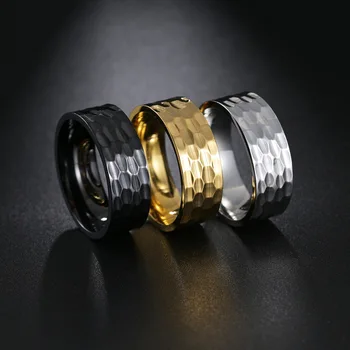8 мм Ново модно мъжко пръстен от титанов стомана с покритие покритие с модел чук, бижута в стил ретро подаръци
