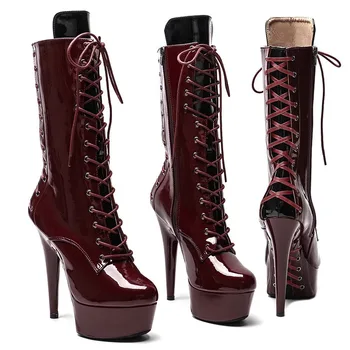 LAIJIANJINXIA/ Нови модерни дамски обувки на платформа и висок ток от изкуствена кожа 15 см/6 см за партита, обувки за танци на един стълб 043