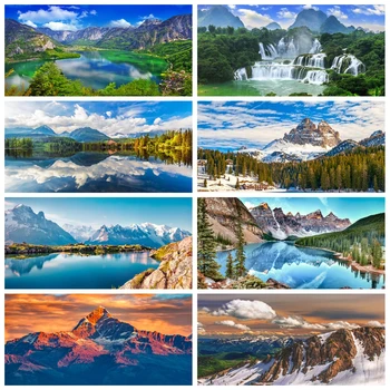 Laeacco Природен пейзаж, на фона на снимки, Гора, Дървета, Ручей, Водопад, Планински пейзаж, Реквизит за снимки, фон за домашен декор