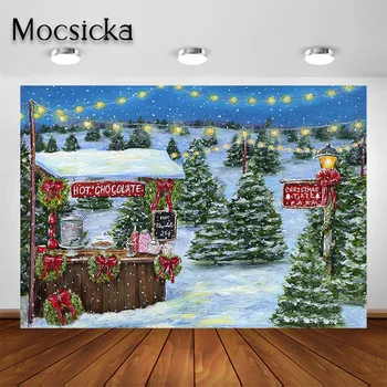Mocsicka Фон за портретна фотография новородени Деца Весела Коледа, Сняг Зимата, Горещ Шоколад, Борова гора, на фона на реквизит за снимки