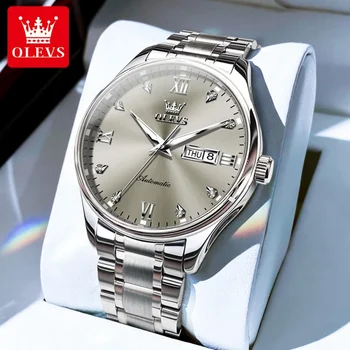 OLEVS 9955 луксозни механичен часовник с каишка от неръждаема стомана, луминесцентно автоматични часовници за мъже Montre