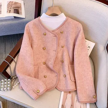 Rose двубортное палто свободно намаляване с аромат на вятъра за жени 2023, есенно-зимна нова мода горната яке