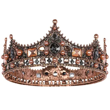Royal crown за мъже - Реколта короната от страз в стил барок, мъжки короната Full Kings за на театралната партита на бала