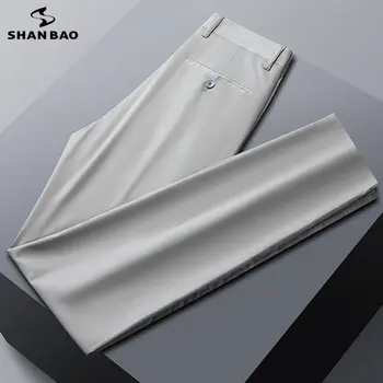 SHAN BAO сезон: пролет-лято, качествени дрехи, мъжки преки свободни тънки панталони, бизнес ежедневни леки панталони-участък с висока талия