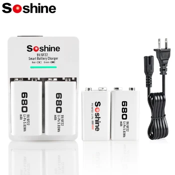 Soshine 4ШТ 9V 6F22 Акумулаторна Батерия с капацитет 680 mah и 2 Слота Smart EU US Зарядно Устройство Ni-MH, Li-ion LiFePO4 Зарядно Устройство За Батерии