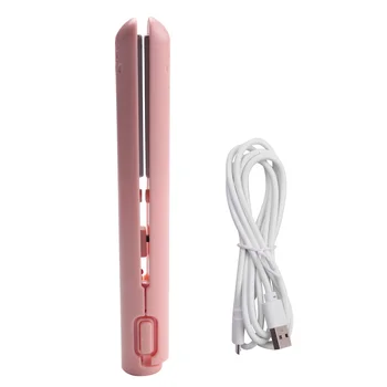 USB кабел Mini-portable преси за коса за изправяне и вълна с двойно предназначение, маша за студенти, розов