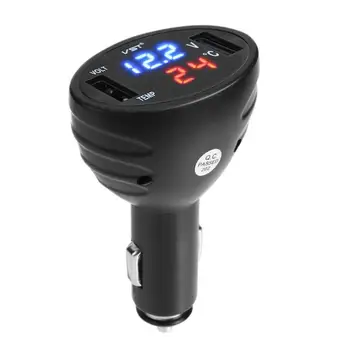 Автомобилистите цифров волтметър 3в1 12V/24V Auto Dual USB зарядно устройство за Измерване на температурата на волтметър