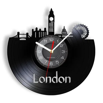 Англия Лондон Сити Vinyl плоча Стенни часовници Туристически забележителности Тематичен Начало декор Великобритания Музикален албум ръчно изработени Стенни часовници