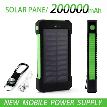 Батерия на слънчева енергия с капацитет до 200 000 ма, водонепроницаемое аварийно зарядно устройство, външна батерия Powerbank за SAMSUNG, led индикатор за SOS