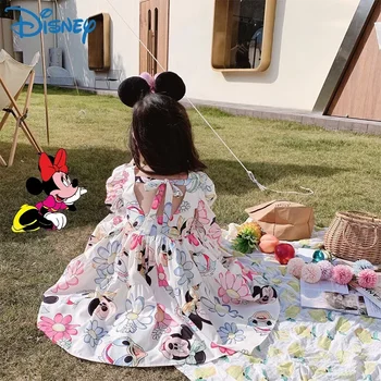 Бебешка рокля Disney с Мики Маус, дрехи за деца с Мики и Мини маус и Дейзи, с мультяшными ръкав, без табли, Кавайные рокли принцеса с Доналд Даком