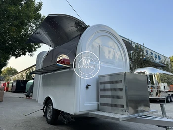 В наличност произведено фудтрак 2,2 м, с напълно оборудвана кухня Концессионный фудтрак с ремарке за хранене количка за хот-дог и сладолед