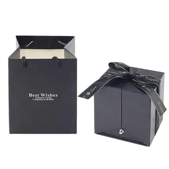 Висококачествена Атрактивен Подарък кутия с Черна Роза Универсална Красиви Двойна Отворена Подарък кутия с цветя, Рози Трайно Колие Подарък кутия С пръстен