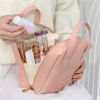 Дамски козметични чанти, Елегантни косметичка от изкуствена кожа, органайзер за тоалетни принадлежности, Корея, чанта за ръчен багаж, чанта за грим