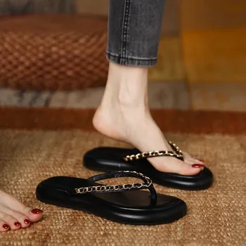 Дамски летни сандали на равна дебела подметка, чехли, модни дамски джапанки на платформа с фиби 2023 година, леки нескользящие плажни сандали