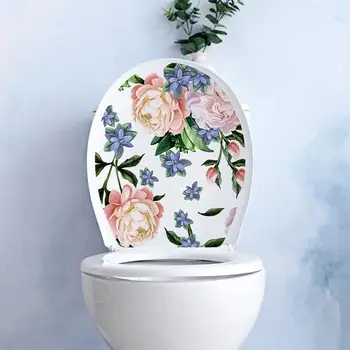 Декоративна стикер на тоалетна чиния Водоустойчиви стикери за капака на тоалетната чиния под формата на цвете божур, подвижни стикери от PVC за лесно декорация на стените Здрави
