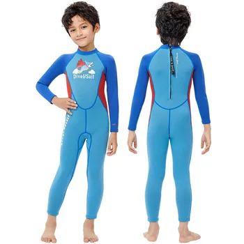 Детски водолазный костюм 2,5 мм, запазва топлината, бански за момчета, едно парче неопрен с дълги ръкави за гмуркане, сърф, неопрен за деца