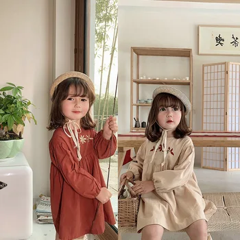 Детско есента рокля, нова Корейска рокля за момичета, ежедневни детски дрехи, рокля на принцеса в дворцов стил в стил ретро с бродерия за малки момичета от 2 до 6 години
