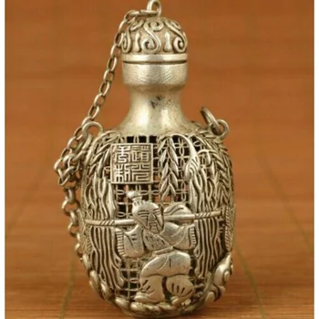 Древните Тибетски сребърна статуетка на Буда ръчно изработени, куха бутилка за емфие