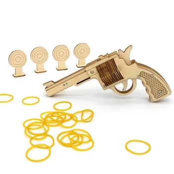 Дървена гумен пистолет-револвер DIY Model Educational Technology Kit