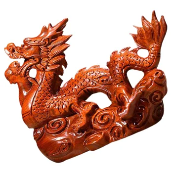 Дървена китайска статуетка на дракон на фън шуй Статуетка на Мини Подарък в Годината на Дракона Китайски фигурки на Дракон на Зодиака Дървени Резби за ръчна работа