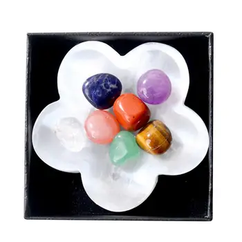 Енергиен скъпоценен камък във формата на кувыркающегося камък Включва 7 необработени камъни Със слива чаша, Многоцветни Смесени Лечебни кристали, комплект за бижута