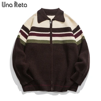 Жилетка Una Reta в ивица с цип, мъжката есенно-зимния пуловер с дълъг ръкав, палта, градинска дрехи, жилетки в стил харадзюку в стил хип-хоп с отложным яка
