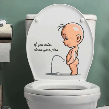 Забавни предупредителни етикети за тоалетна, Мультяшная стикер Chld върху капака на тоалетната чиния при уриниране, стикера на вратата на тоалетната, Свалящ се самозалепващи декоративна хартия за дома