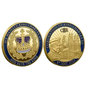 Златна Коронационная монети на Крал Карл III Великобритания Royal Challenge Възпоменателна монета Двупосочен икона Колекция Diy Сувенирни Подаръци