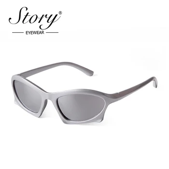 ИСТОРИЯ на Модата, Екшън Спортни слънчеви очила с огледални сребристи лещи, Мъжки и женски Слънчеви очила Y2K Trend Mercury Gold за каране на велосипед, Слънчеви очила S20916G