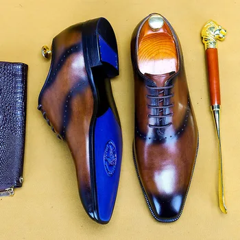 Италианската мъжки обувки Класически и Модерни официални оксфордские модела обувки дантела с като ръчно изработени, черна и офис обувки от естествена кожа за мъже