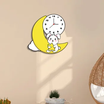 Карикатура на Лунна Кролике, Креативна Тиха хол, Спалня, Детска стая, Детска градина, Стенни часовници, Прекрасна Декоративна масичка